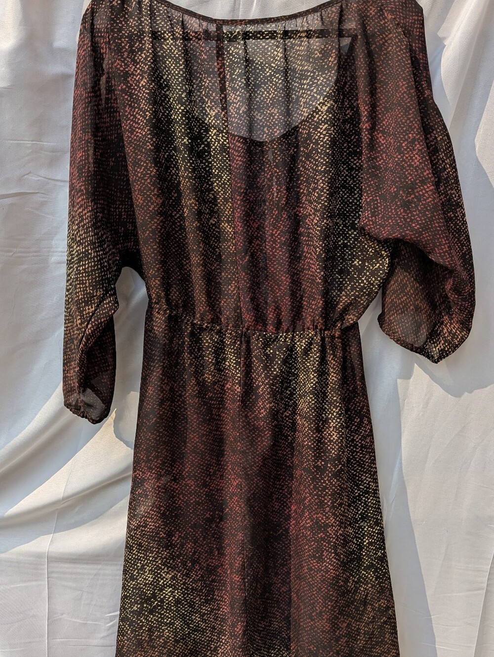Marisa City Sheer Whimsigoth Earthy Boho Dolman Cinch Mini Dress - Picture 12 of 15